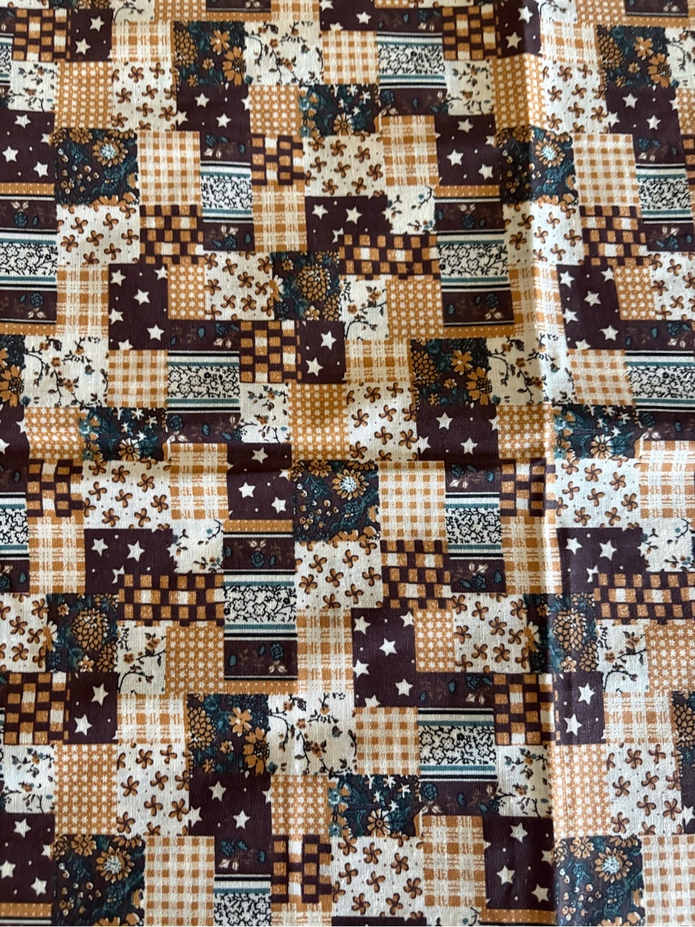 Patchwork-Print Home Brown and Cream fabric 1 yard